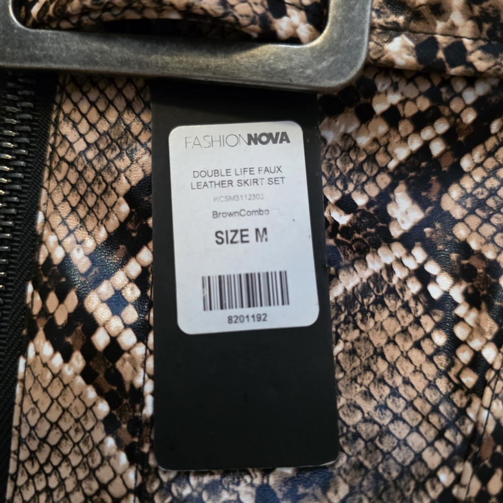 Fashion Nova Snake Print Belted Sleeveless Crop Top in Brown and Black - Picture 2 of 2